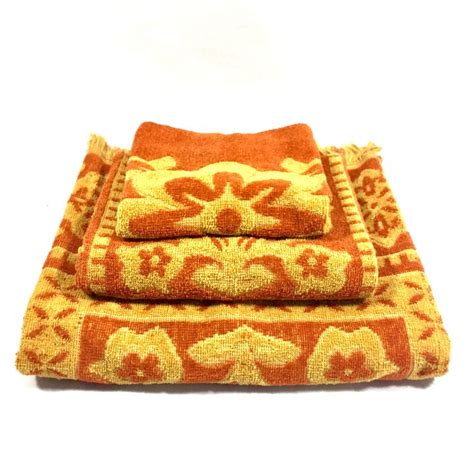 Floral Bath Towel Set Vintage St Mary S Orange Gold Retro Flower