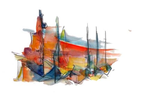 Abstract painting Boat Sailboat abstract watercolor by SeferArt