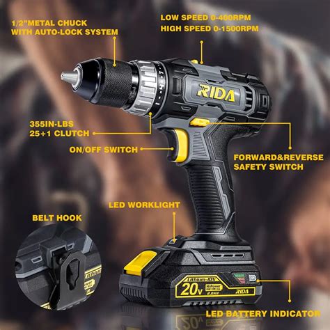 Cordless Tools 20v Battery Operated Hand Drill Battery Drill Set With 2 0ah Lithium Battery And