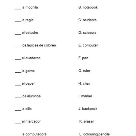 Spanish Classroom Objects List