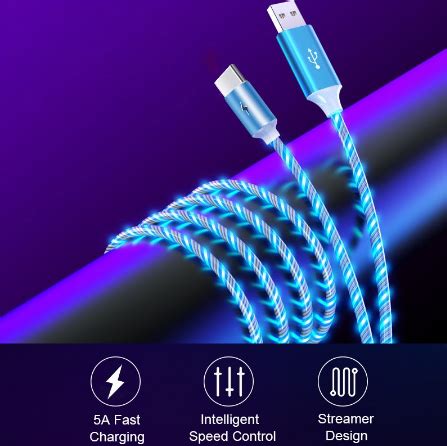 Fast Charging Led Luminous Glow Flowing Usb Cable Colorful Streamer