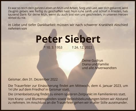 Traueranzeigen Von Peter Siebert Trauer Hna De