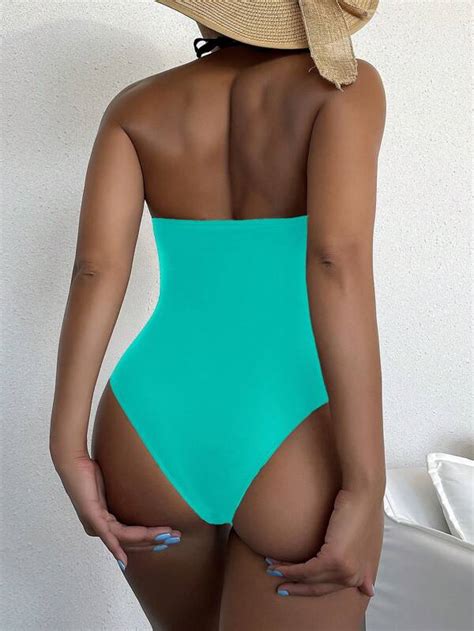 Shein Swim Vcay Plain Cut Out Halter One Piece Swimsuit Shein Usa