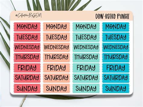 Hand Lettered Days Of The Week Stickers Script Text Colorful Etsy