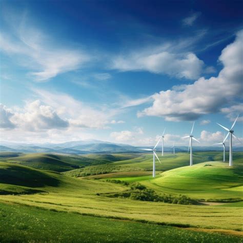 Premium Ai Image Wind Turbines With Green Fields