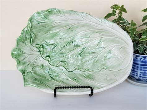 Cabbage Lettuce Leaf Majolica Plate Bright Green Ironstone Fitz And