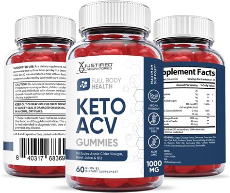 Justified Laboratories 3 Pack Full Body Health Keto Acv Gummies 1000mg With Pomegranate Juice