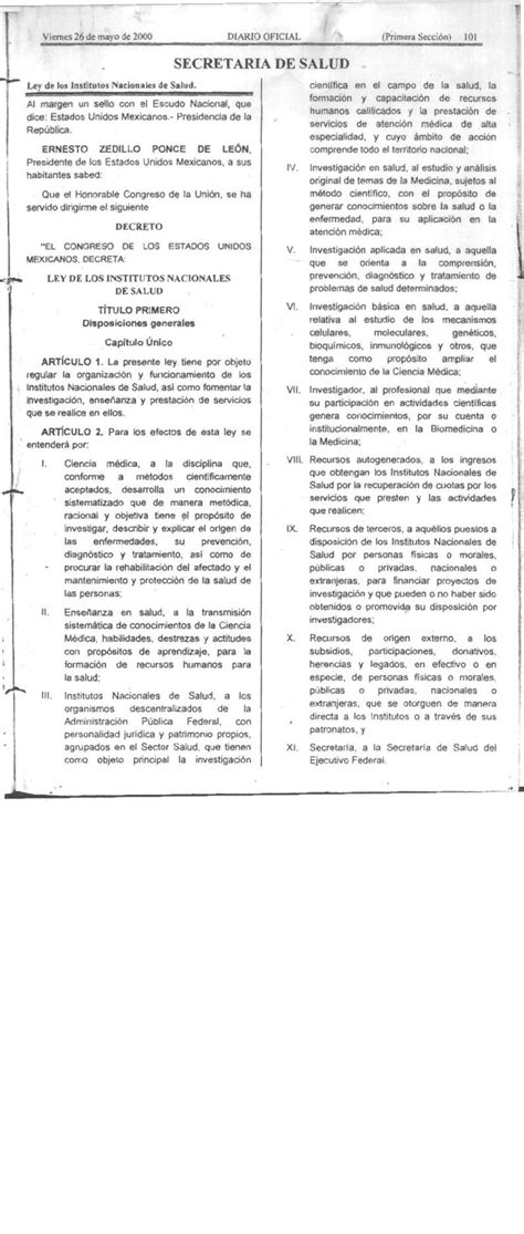 PDF Original Ley De Los Institutos Nacionales De Salud DOF