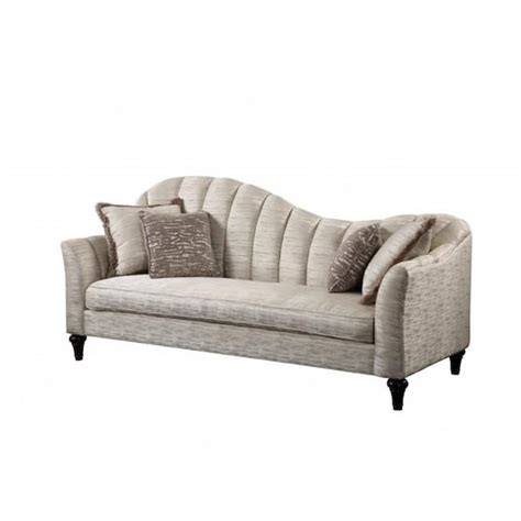 HomeRoots Amelia 86 In Rolled Arm Linen Rectangle Nailhead Trim Sofa