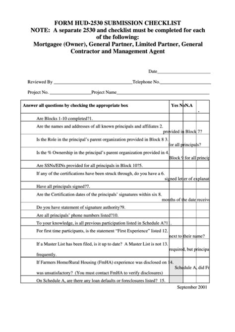 Form Hud2530 Submission Checklist Printable Pdf Download