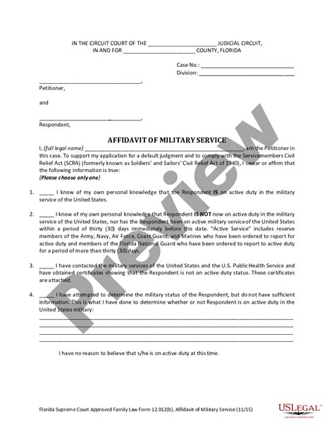 Florida Non Military Affidavit Non Military Affidavit Florida Us