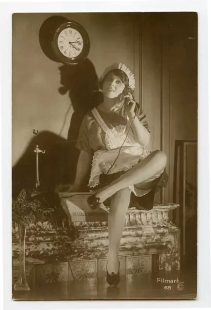 1920s French Risque Nude Deco Chamber Maid On Telephone Flapper Photo