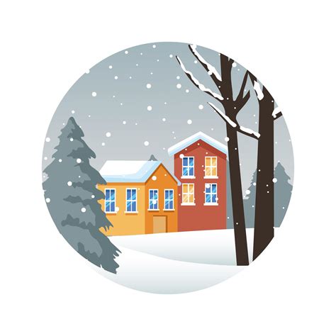 Merry Christmas Card With Neighborhood Snowscape Scene 2002627 Vector