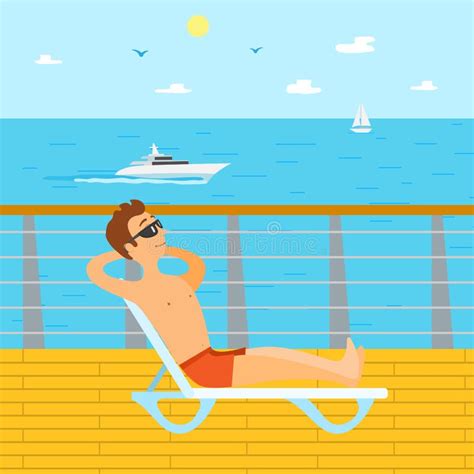 Homem Que Relaxa Em F rias Chaise Longue Pelo Beira mar Ilustração do