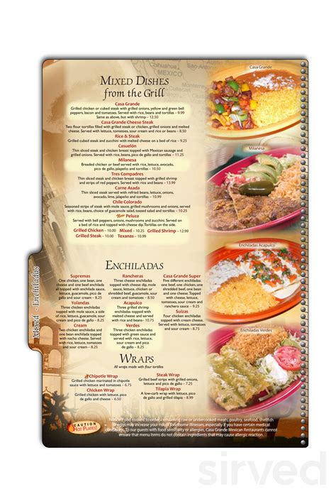 Casa Grande Mexican Restaurant Menu In Kannapolis North Carolina Usa