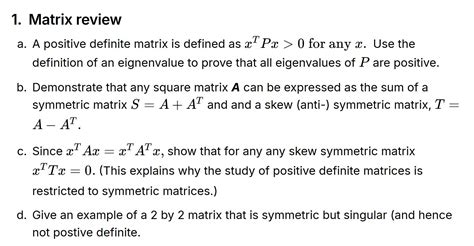 Solved Matrix reviewa. ﻿A positive definite matrix is | Chegg.com