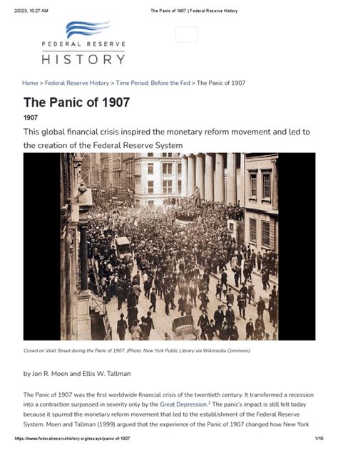 The Panic of 1907 - Federal Reserve History | PDF