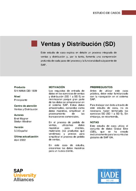 Gu A Ejercicios M Dulo Sd Ventas Y Distribuci N En Sap S Hana