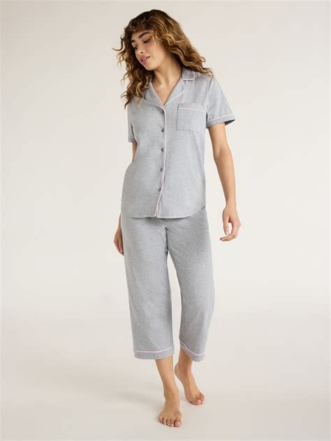 Joyspun Women S Cotton Blend Notch Collar Top And Capri Pants Pajama