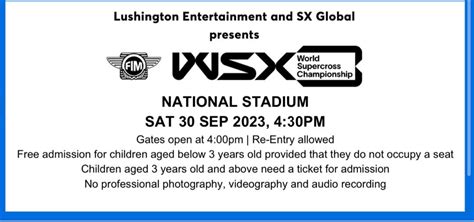 FIM WSX WORLD SUPERCROSS SINGAPORE GRAND PRIX Tickets Vouchers