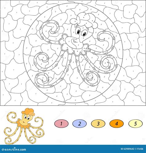 Color Por El Juego Educativo Del Número Para Los Niños Pulpo Divertido