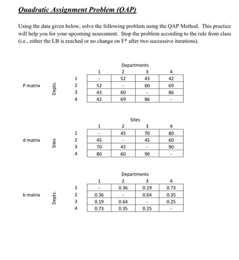 Quadratic Assignment Problem Qap Using The Data Chegg