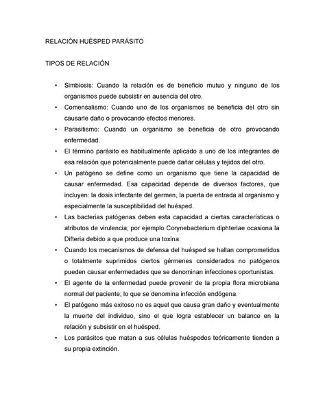 RelacióN HUÉSPED PARÁSITO TIPOS DE Simbiosis Cuando la es de