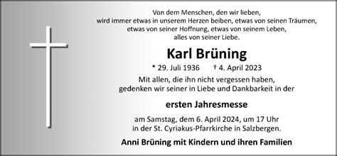 Traueranzeigen von Karl Brüning noz Trauerportal