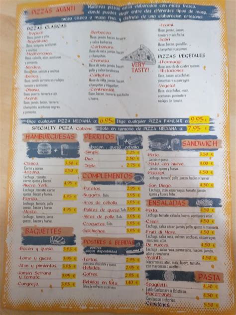 Menu At Pizzeriaavanti Rivas Vaciamadrid