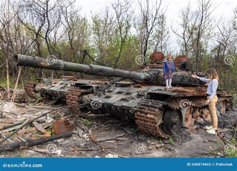 War In Ukraine Destroyed Bridge Over The Irpin River Editorial Image