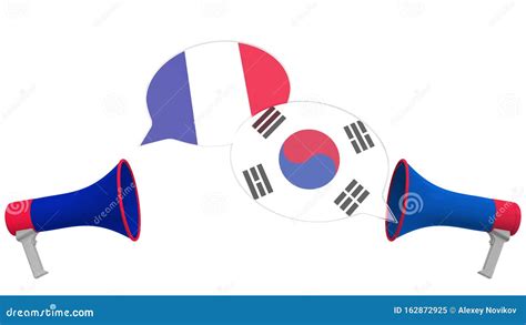 Speech Bubbles With Flags Of South Korea And France Intercultural