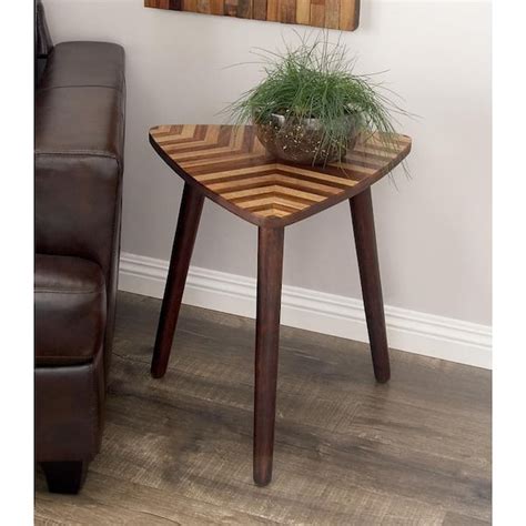 Litton Lane 21 In Brown Handmade Large Triangle Wood End Accent Table