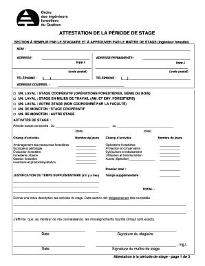 Fillable Online Attestation De La P Riode De Stage Ordre Des Ing