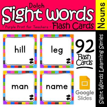 Dolch Noun Sight Word Flash Cards Google Slides Sight Words Reading