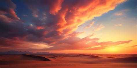 Premium AI Image Desert Dune At Sunset With Wispy Clouds Golden