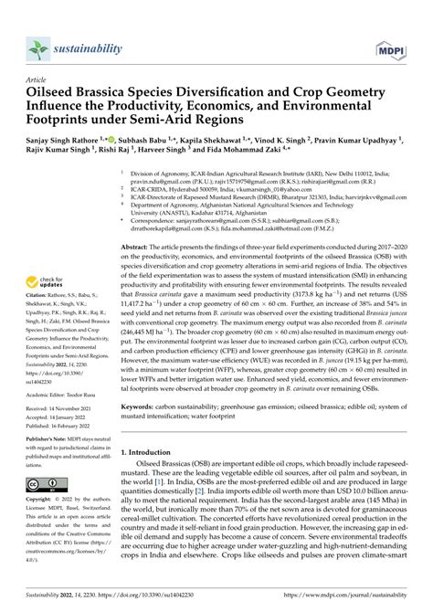 Pdf Oilseed Brassica Species Diversification And Crop Geometry