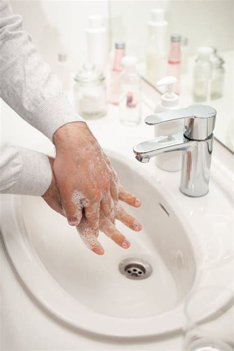 Man Washing Hands With Soap At Home Coronavirus Prevention Hand