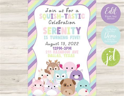 Squish Invitation Editable Printable Birthday Invitation Etsy