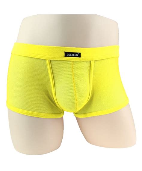 Mens Sexy Soft Mesh Bulge Pouch Boxer Briefs Yellow Cg184eus7zd