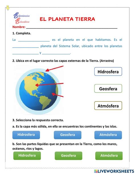 Representación del planeta Tierra interactive worksheet