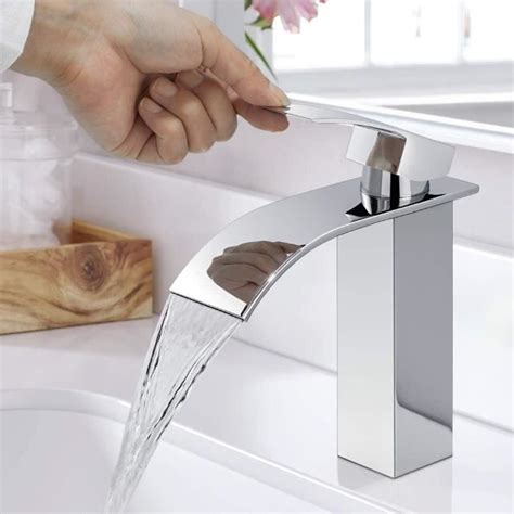 Robinet Lavabo Cascade Mitigeur Salle De Bain Monotrou Avec Bec Aplati