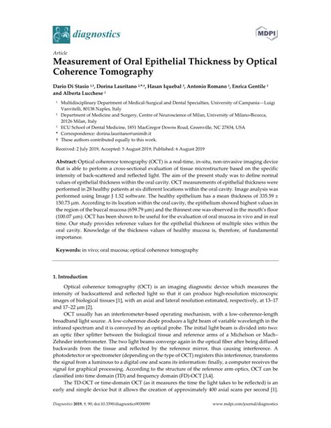 Pdf Measurement Of Oral Epithelial Thickness By Optical Coherence