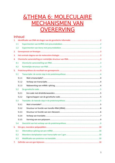 Thema Thema Moleculaire Mechanismen Van Overerving