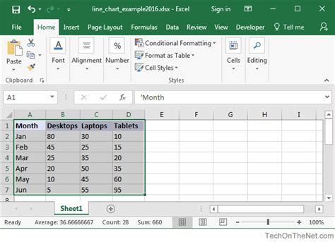 MS Excel 2016: How to Create a Line Chart