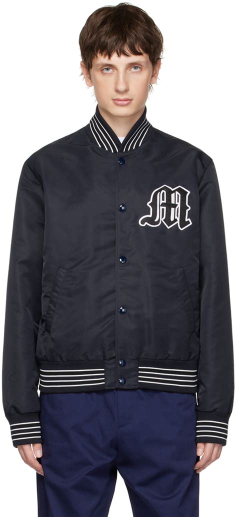 Blouson aviateur bleu marine à écussons à logo brodés MSGM en solde