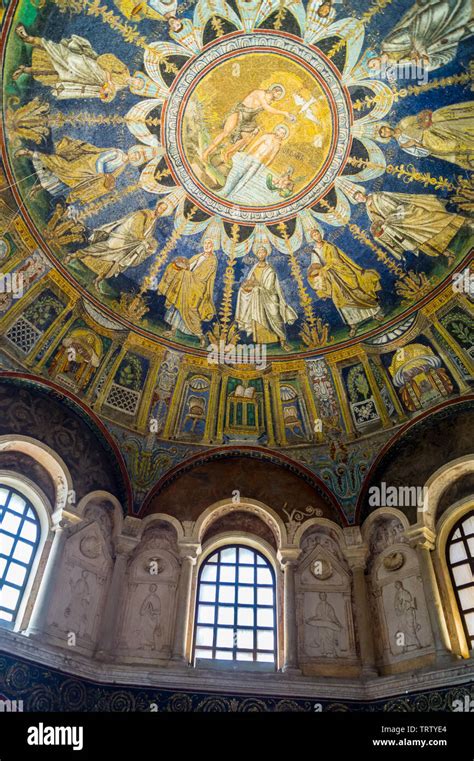 Mosaics Of Baptism Of Christ With John The Baptist And Apostles