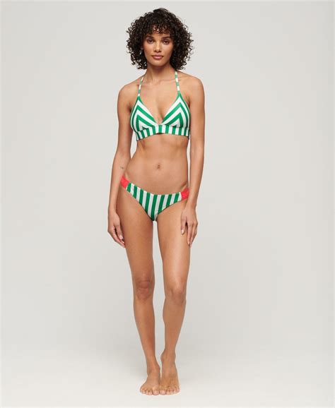 Womens Stripe Triangle Bikini Top In Green Stripe Superdry Uk