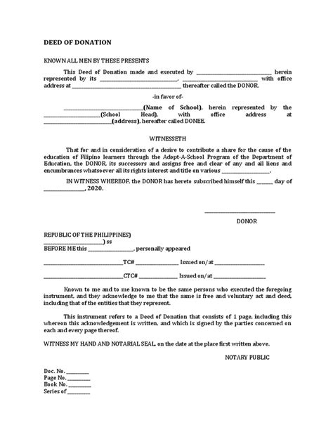 Deed Of Donation And Acceptance Download Free Pdf Natural Resources Law Document