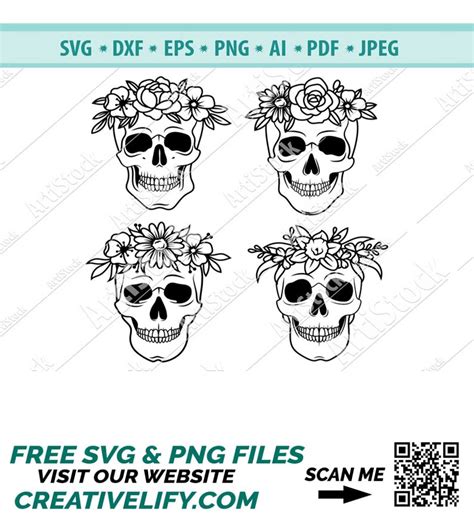 Flower Skull Svg Skull Svg File Floral Skull Cut File Sku Inspire