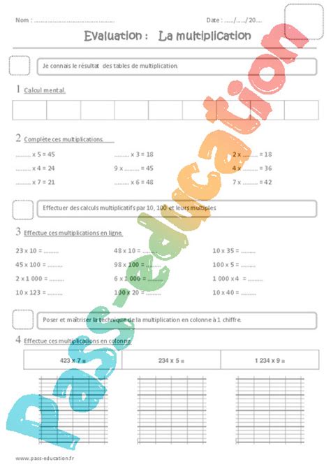 Evaluation Multiplication Ce Cycle Bilan Et Controle Corrig